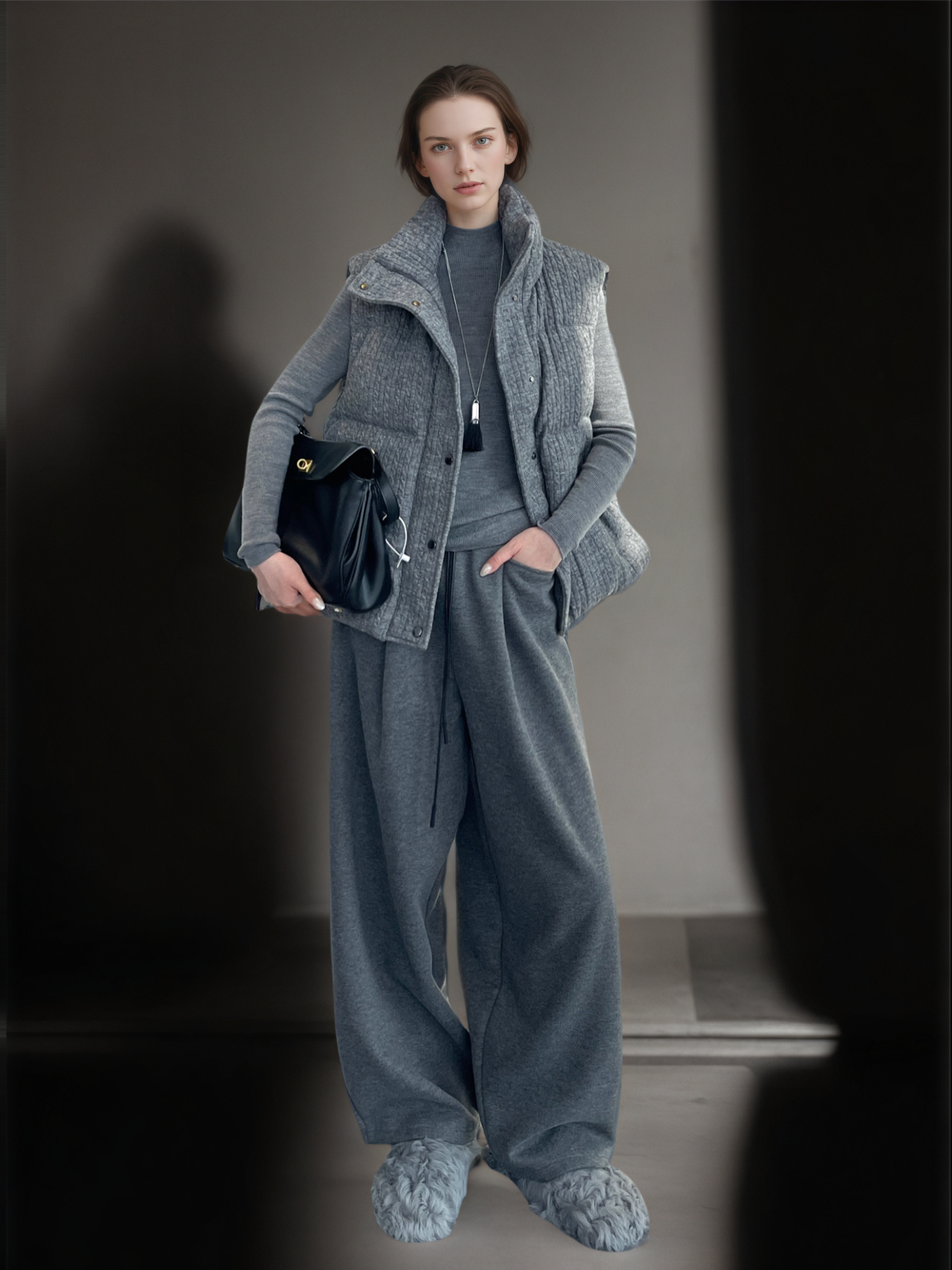 Women’s Acetate Wool Wide-Leg Pants | Fleece-Lined Loose Fit Woolen Trousers for Winter