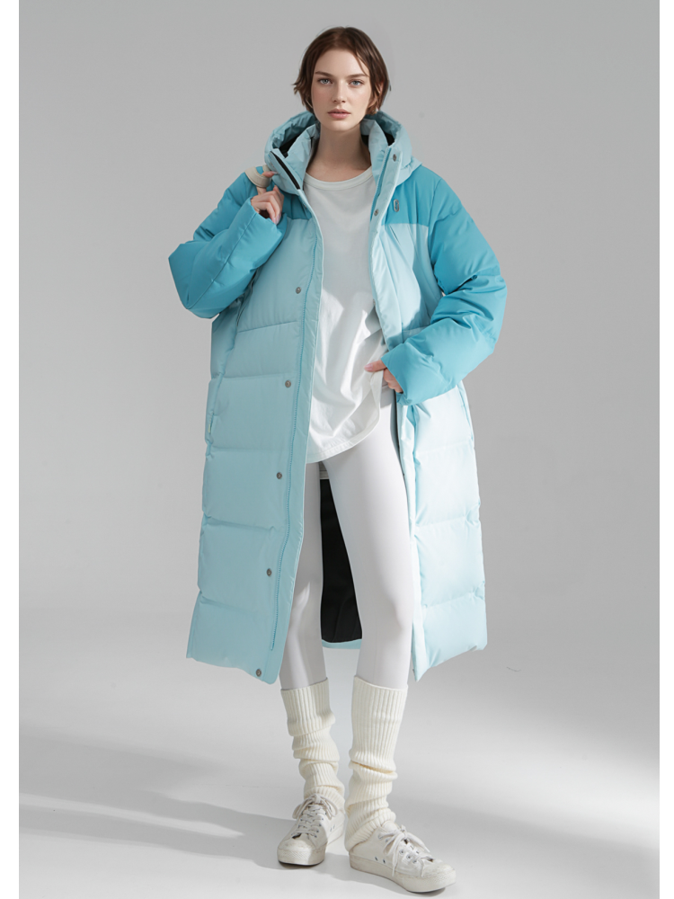 Macaron Color Long Down Coat for Women – Warm Lightweight Goose Down Puffer Jacket, Outdoor Winter Outerwear