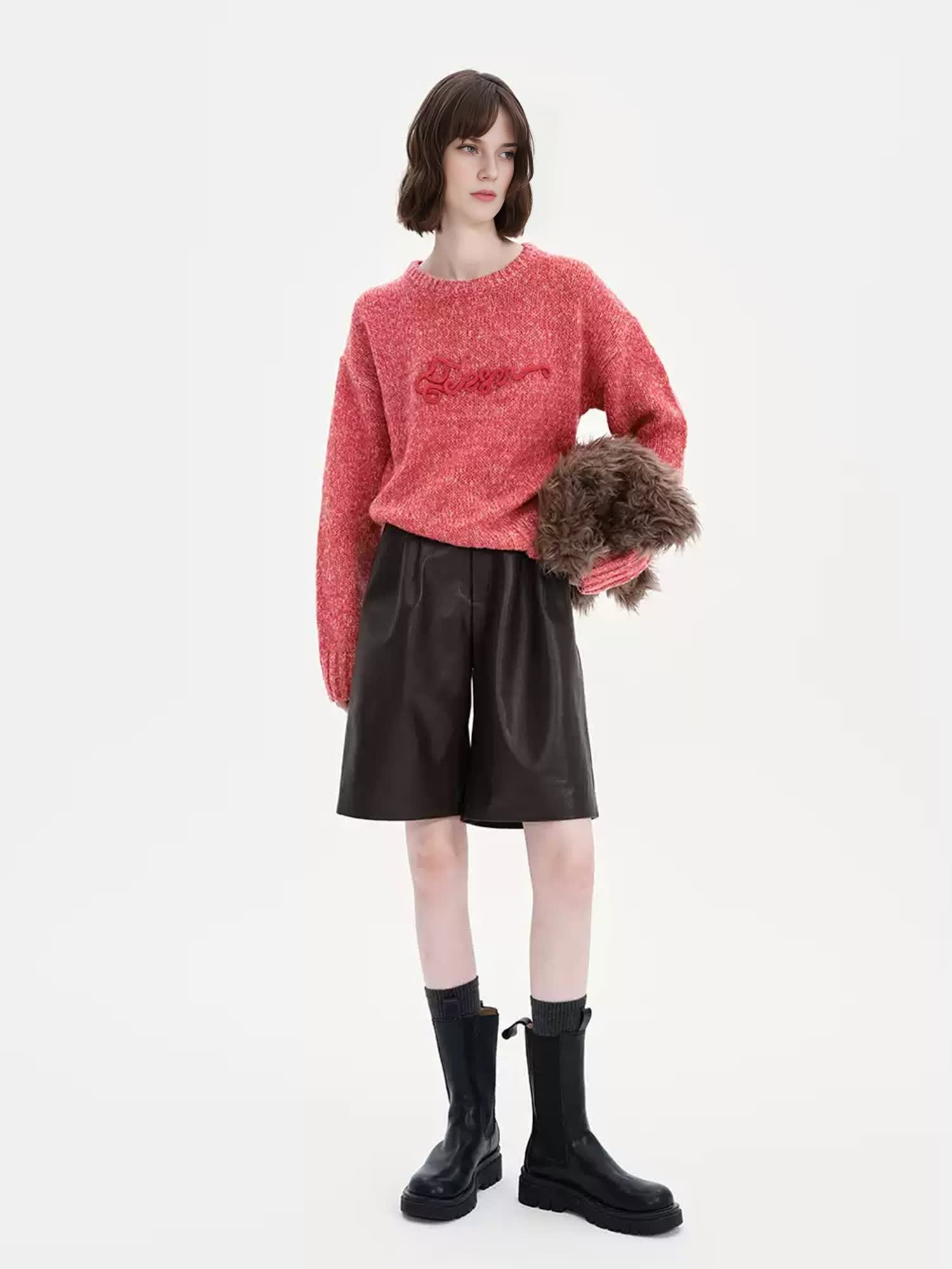 Green Wool Blend Speckled Knit Sweater for Women – Vintage Winter Pullover Top