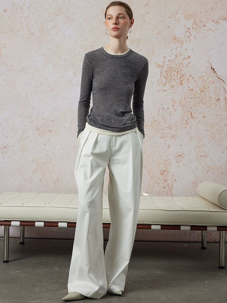 Two-Piece Wool Knit Sweater – Slim Fit Round Neck Long Sleeve Turtleneck with Color-Block Design