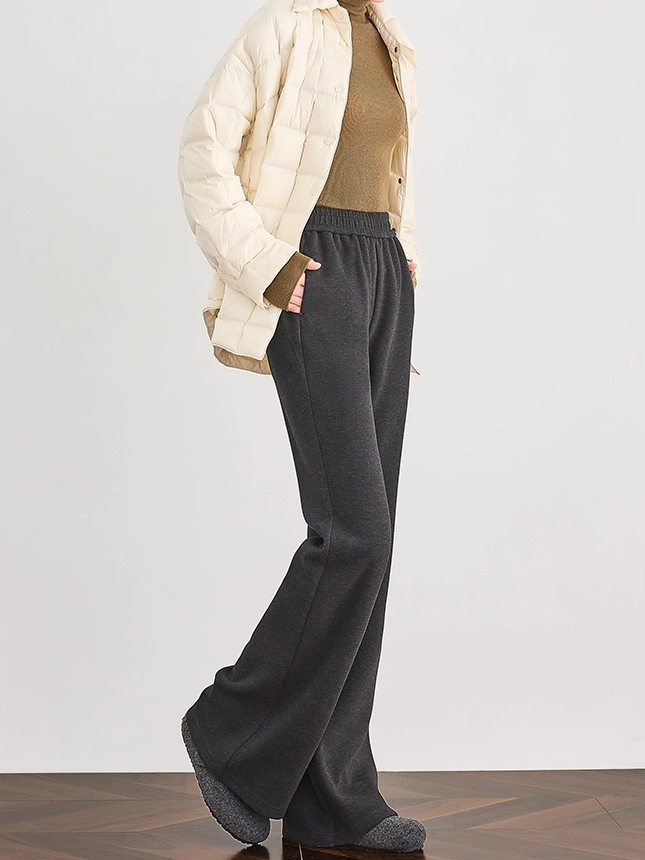 Women's Dark Gray Slim Flared Wool Knit Sweatpants – Soft Cozy Winter Lounge Pants