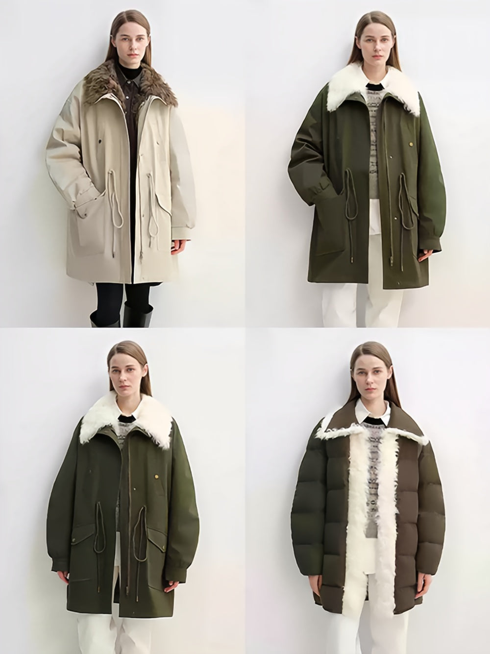 Mid-Length Down Parka with Detachable Wool Collar — Warm 90% Goose Down Fishtail Coat for Women