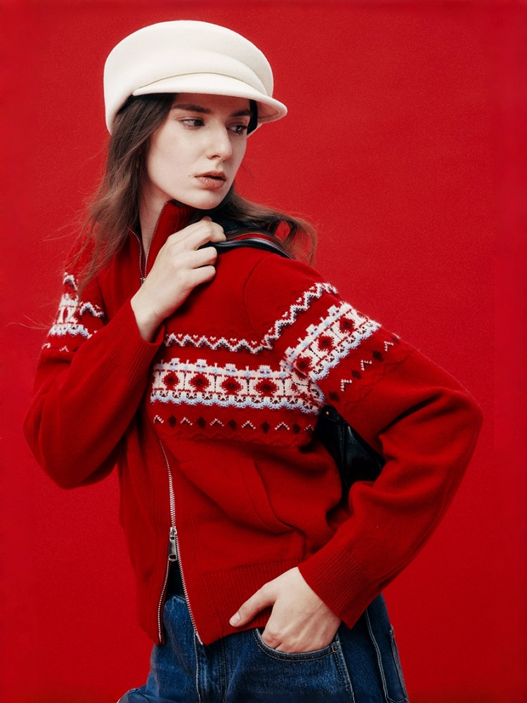 Christmas Love Letter | Premium Wool Artistic Speckled Yarn Fair Isle Luxury Craft Stand Collar Cardigan – Holiday Knitwear