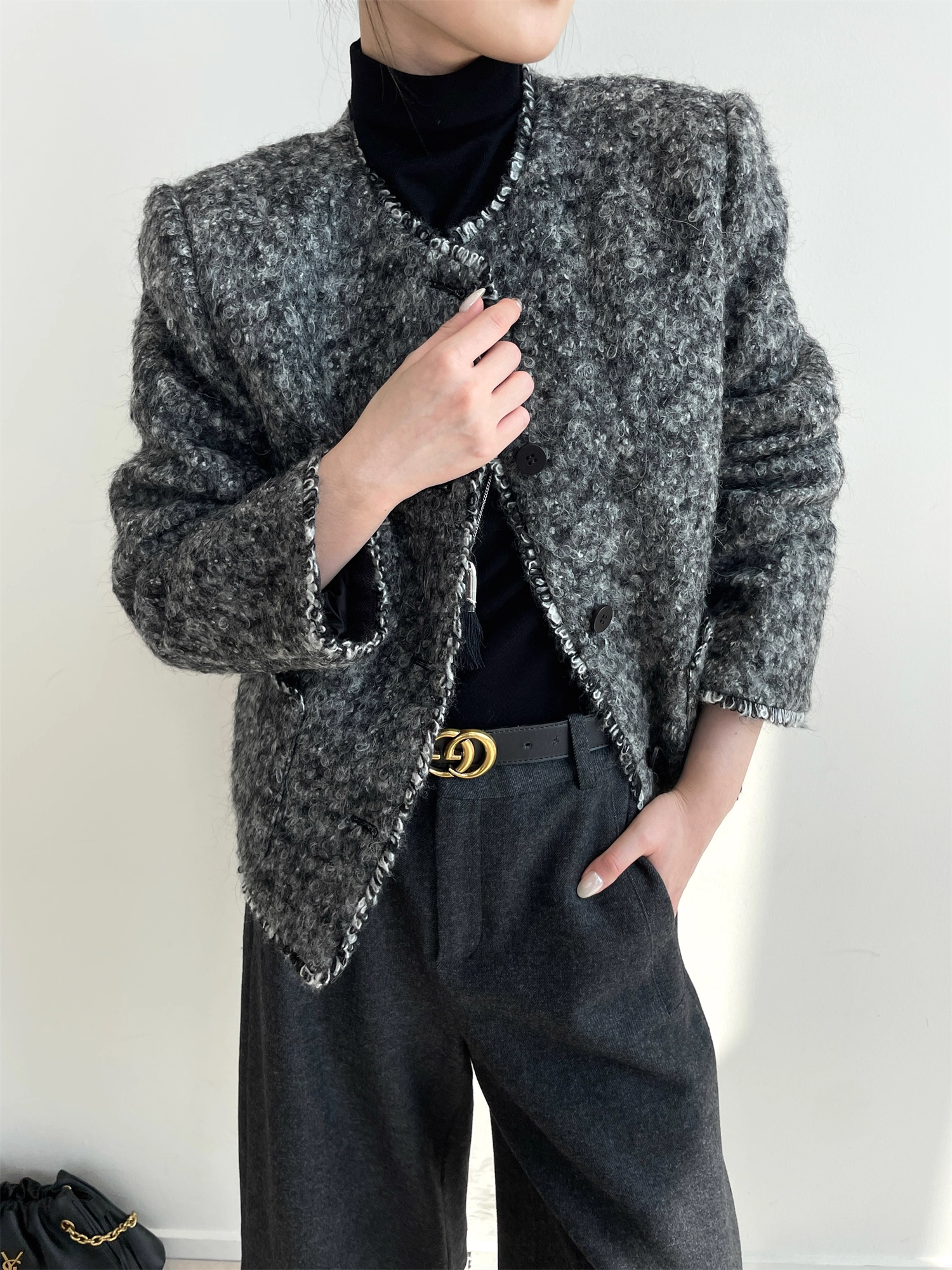 Women’s Wool Blend Down Jacket | 90% White Duck Down Elegant Bouclé Style Winter Coat