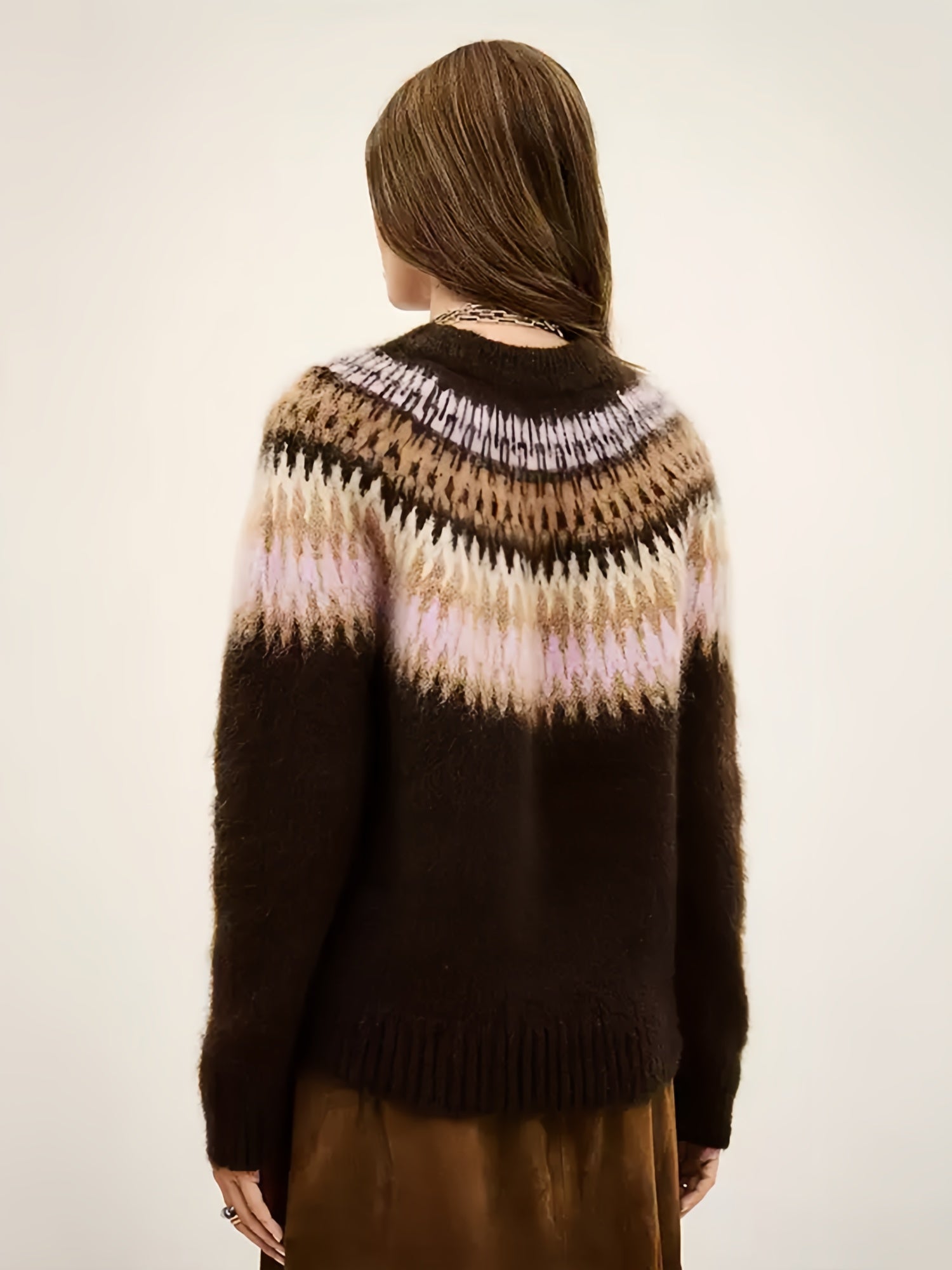 Lavender Fair Isle Mock-Neck Sweater — Vintage-Inspired Slim-Fit Knit Top