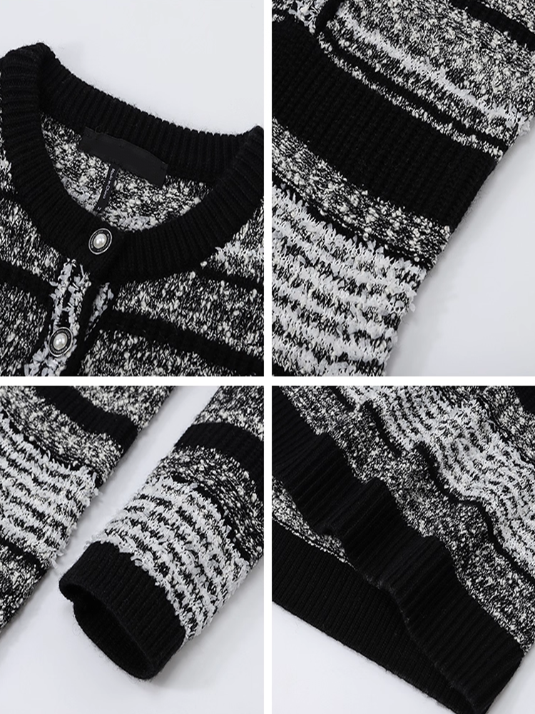 Autumn Winter New Fashion Linear Pattern Yarn Midi Knit Dress for Women