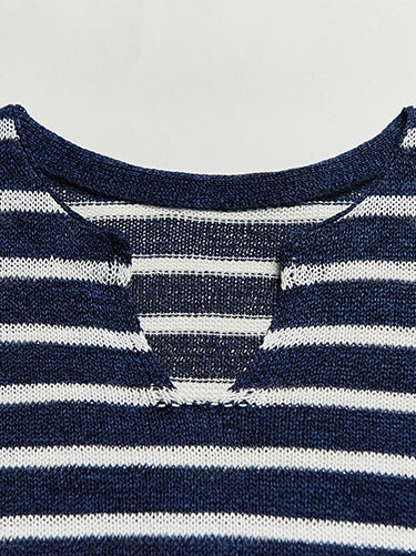 Old Money Breton Knit Top – Japanese Washi Cotton Blend Round/V-Neck Lightweight Sweater