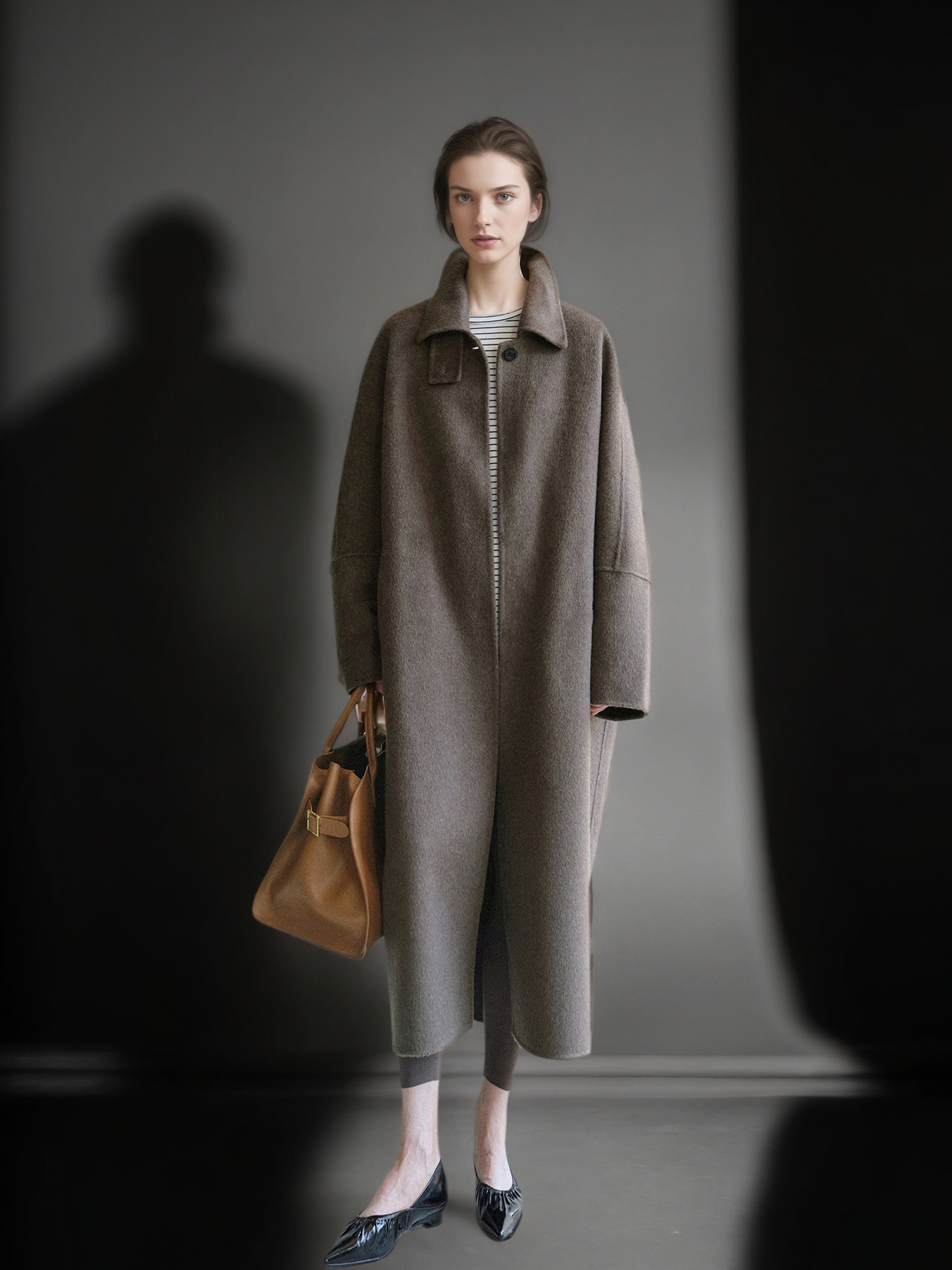 Tailored Wool, Camel & Yak Hair Coat with Complimentary Triangle Scarf – Old Money Style Double-Faced Wool Overcoat for Women Fall/Winter