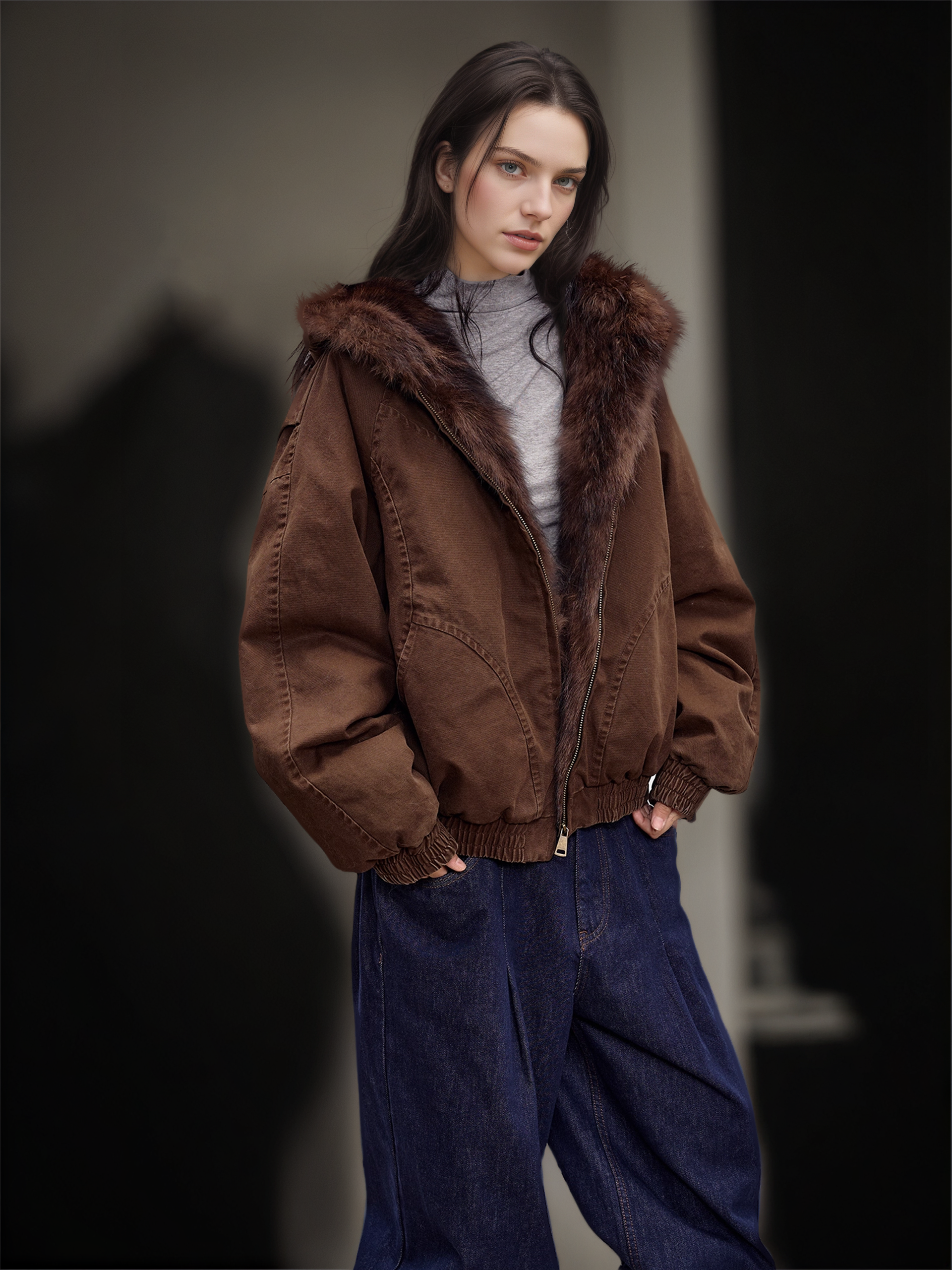Women’s Short Down Parka with  Raccoon Fur Hood | Winter Warm Puffer Jacket