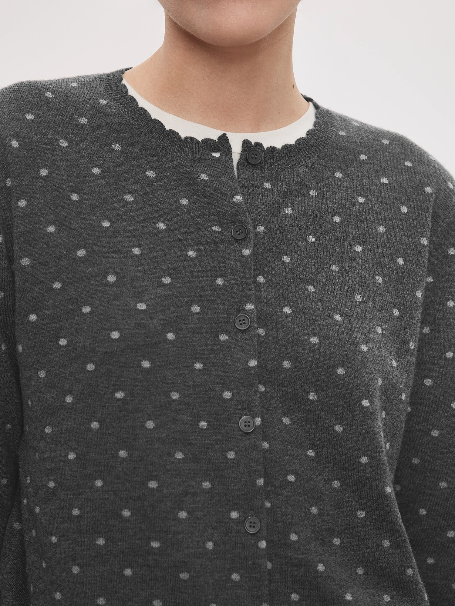 Vintage Double-Layer Jacquard Polka Dot Cardigan | Mercerized Wool Petal-Collar Knit