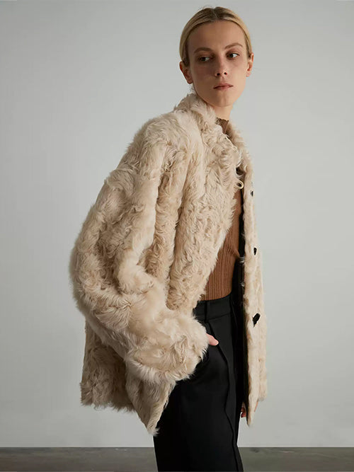 Women’s Short Shearling Jacket — Curly Wool Fleece, Warm Cozy Lambswool Coat