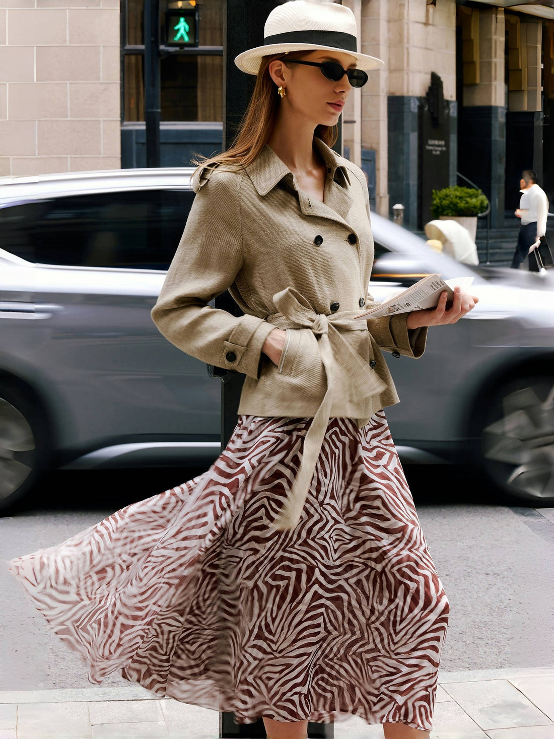 Mulberry Silk Zebra Print Midi Skirt – 6A Grade Draped Old Money Style