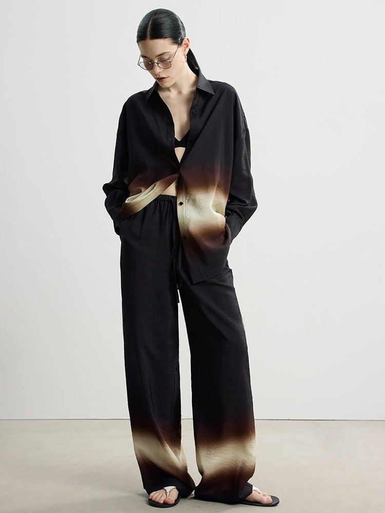 Relaxed Black Printed Blouse & Pants Set – Lightweight Vacation Style (Sold Separately)