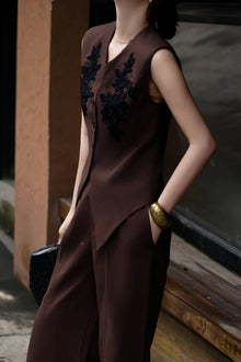 Linen Embroidered Waistcoat & Wide-Leg Trousers Set – Made to Measure