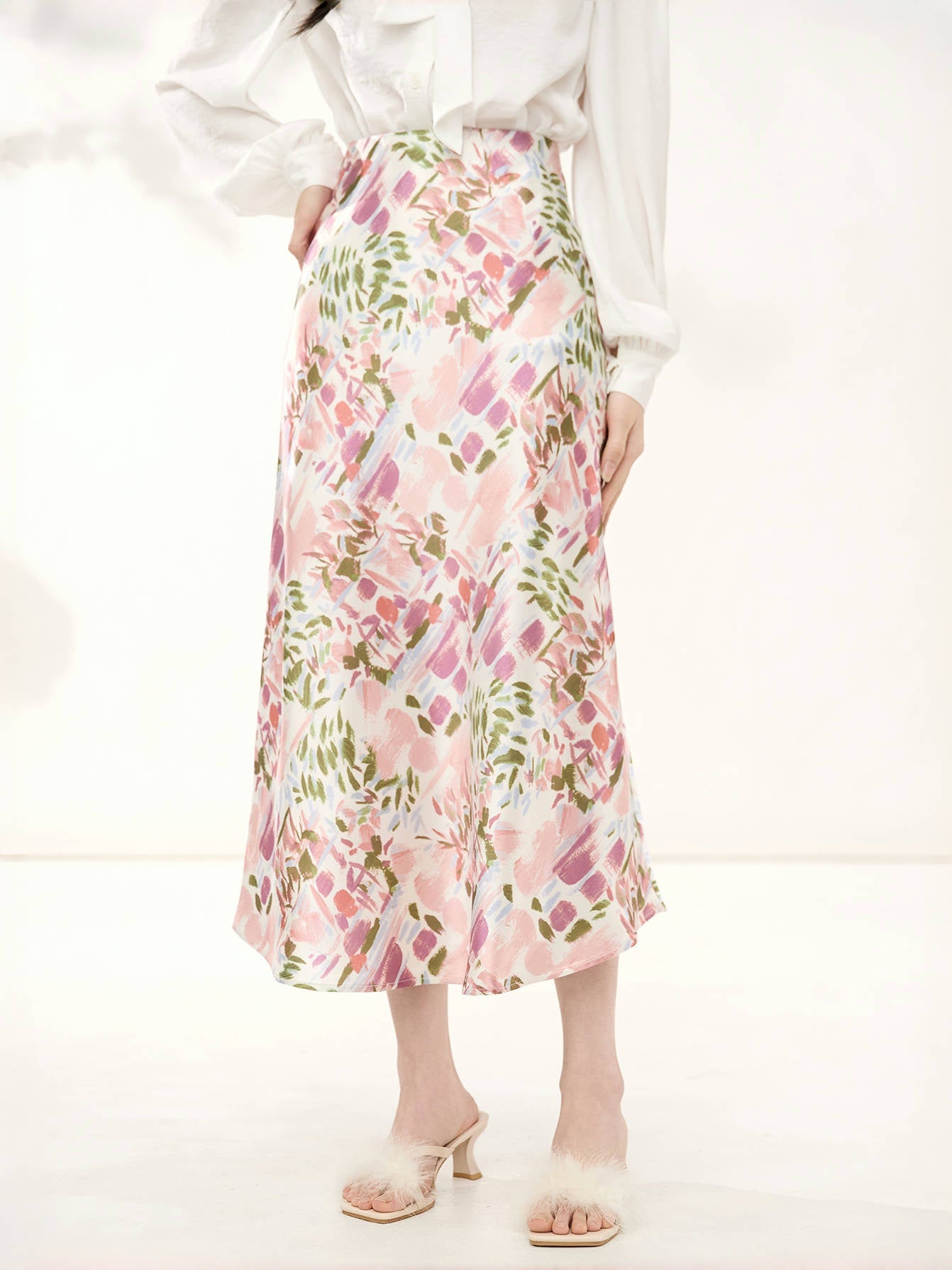 Mulberry Silk A-Line Skirt – High-Waisted Floral Print Design