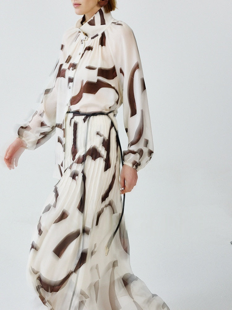 Luxury Aesthetic 6A 10MM Silk Geometric Chiffon Print Shirt – Resort & Office Wear
