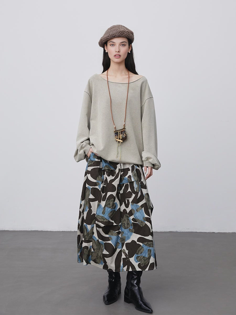 Unique Asymmetric Print Skirt | Slimming A-Line Midi Skirt with Flared Silhouette for Autumn