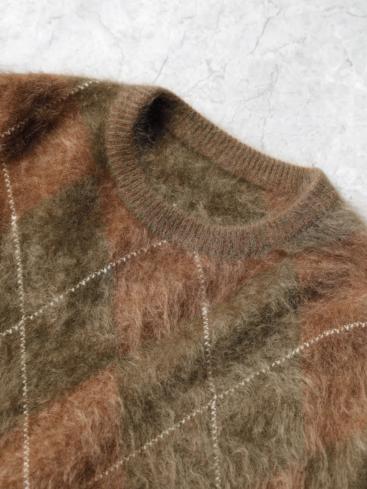 Heavyweight Brushed Knit Vintage Diamond-Pattern Sweater for Women