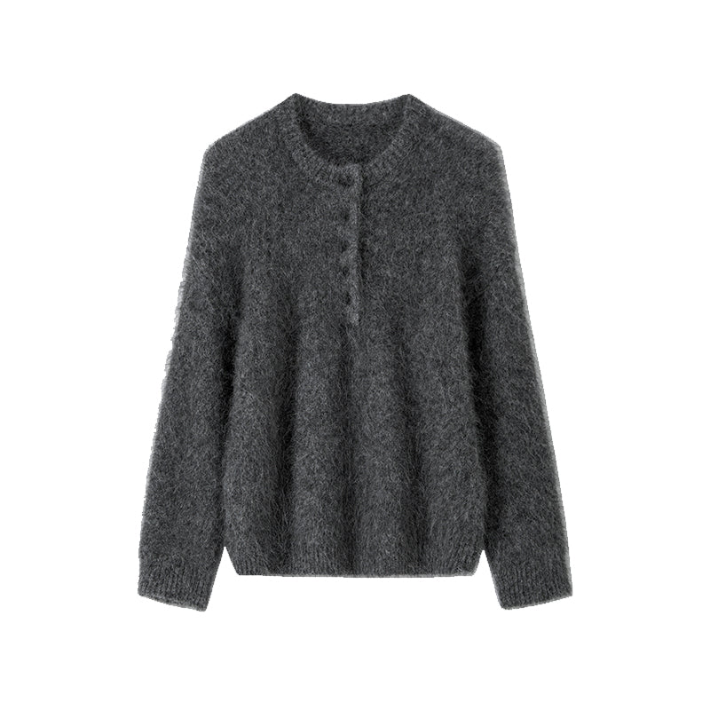 Relaxed Fit Henry Neck Alpaca Wool Sweater for Women – Cozy Loose Pullover with Soft, Luxurious Feel