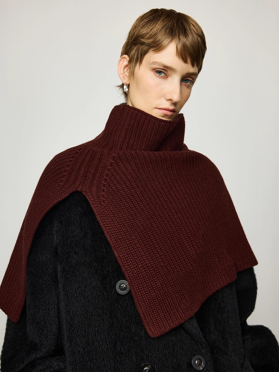 Italian Wool-Cashmere Turtleneck Split Knit Shawl Scarf | Multi-Style Wrap Accessory