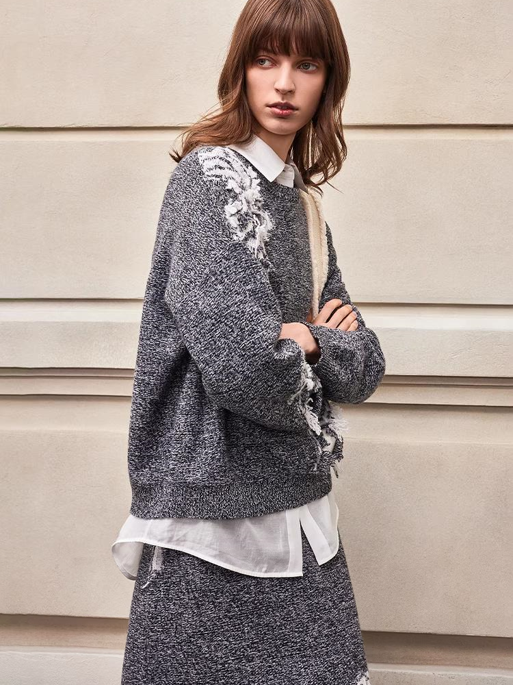 Autumn Winter New Simple Casual Floral Embroidered First-Cut Wool Women’s Knit Pencil Skirt