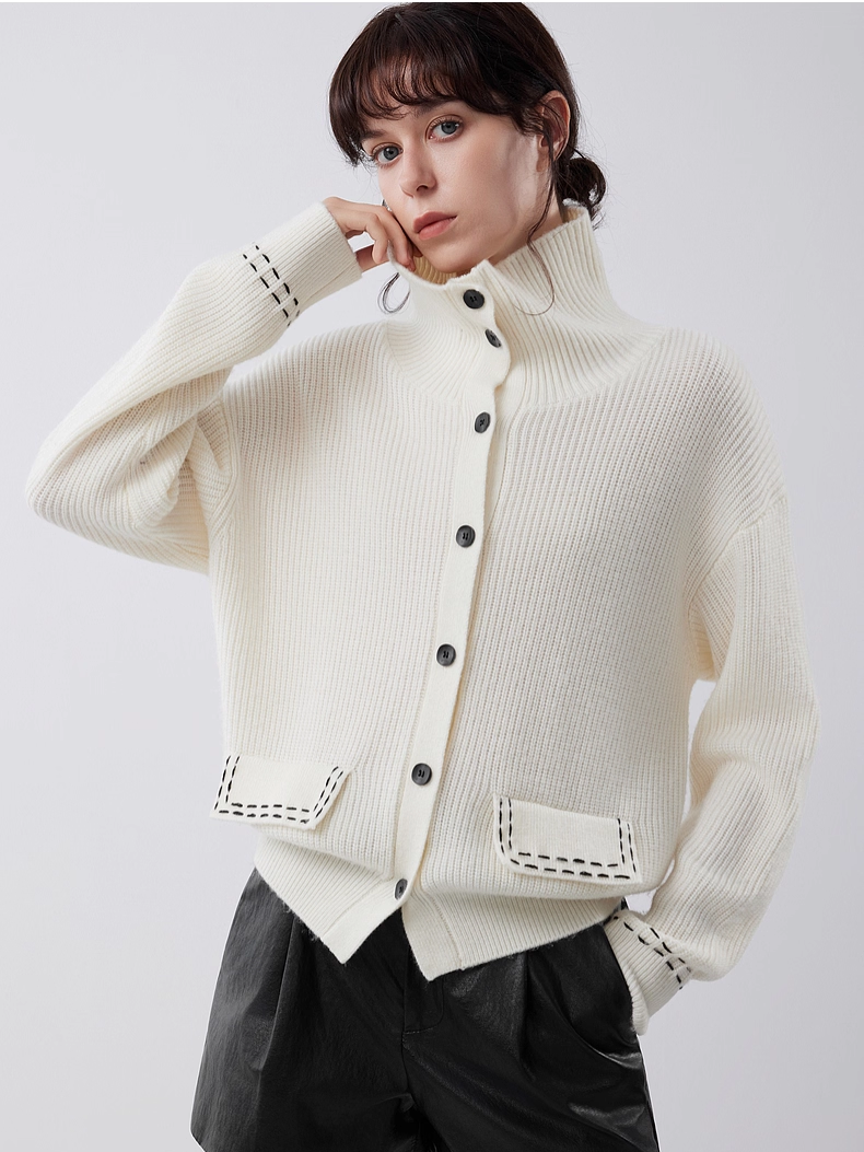 Red Knit Cardigan for Women – New Winter Merino Wool Cozy Christmas Sweater