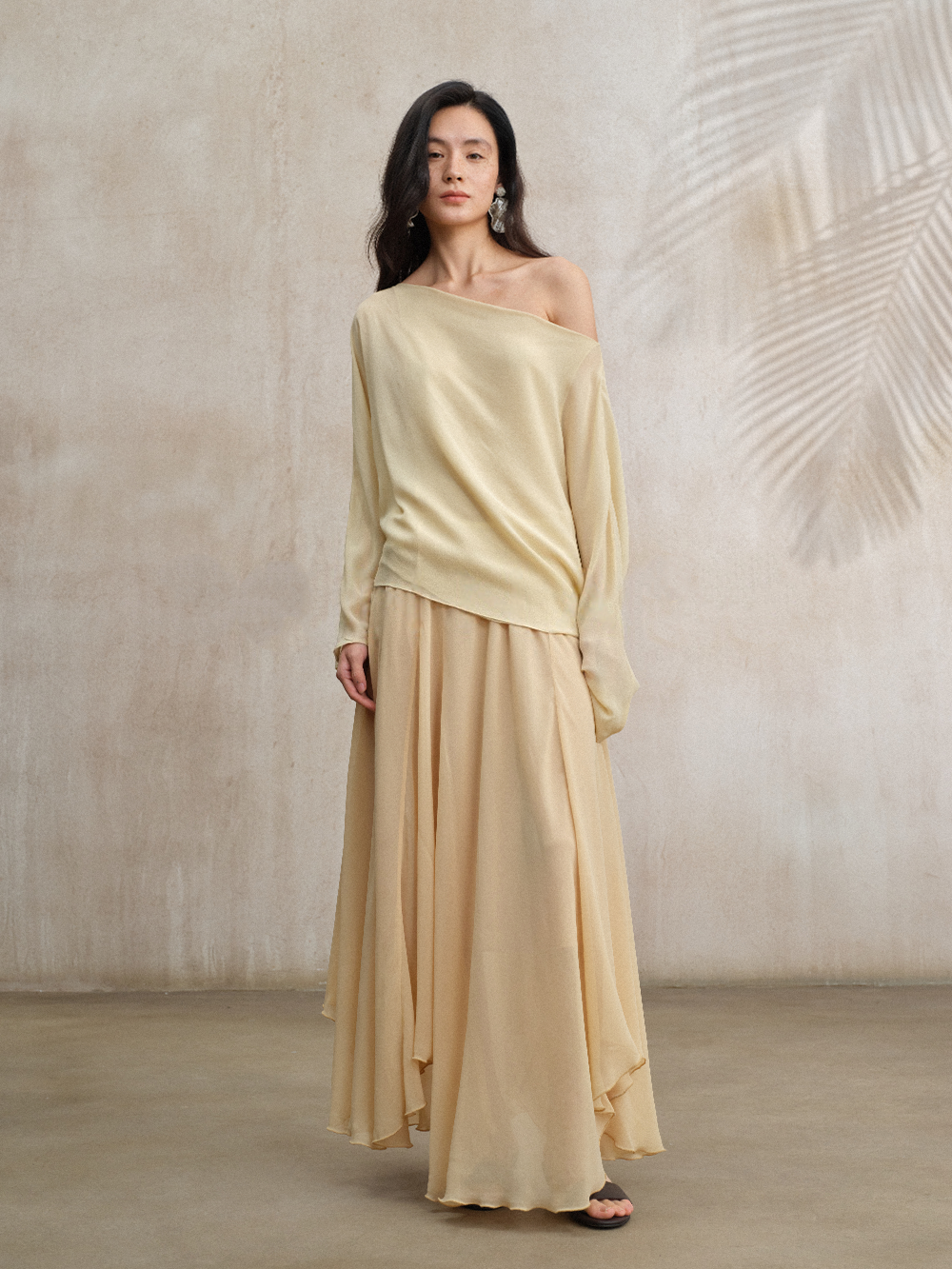 Elegant Luxe Silk Skirt – Flowing Irregular Wave-Hem Midi Skirt for Women