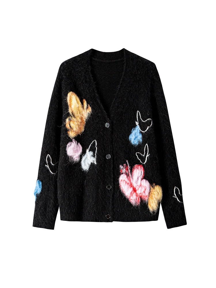 Alpaca Wool Butterfly Jacquard Cardigan & Sweater – Winter Lazy Knit (Sold Separately)