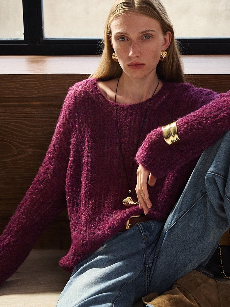Soft Fufu Marshmallow Alpaca Knit – Luxury Slim-Fit Boat-Neck Peruvian Wool