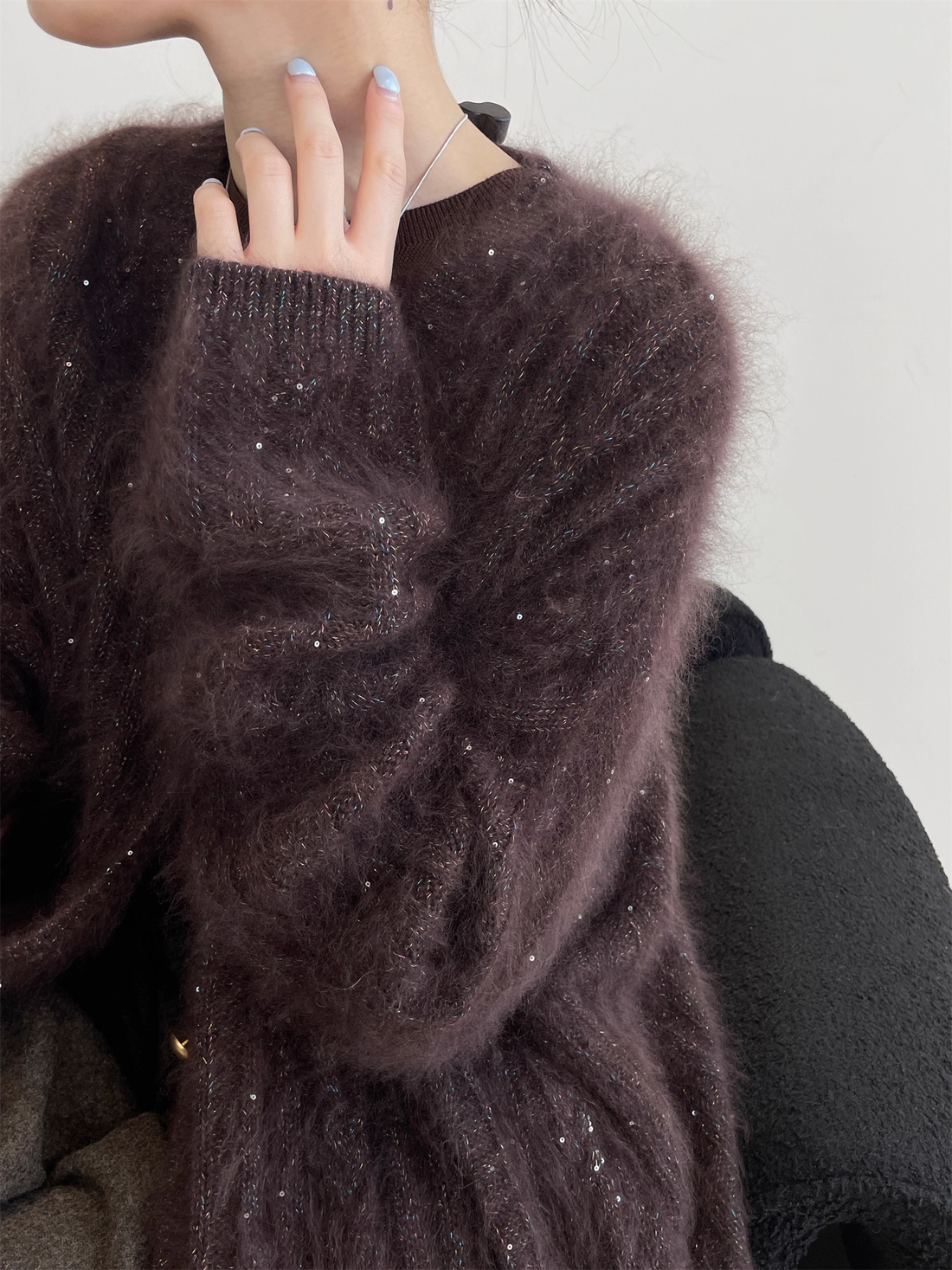 Women’s Luxury Mohair Blend Sequin Cardigan | Soft Shimmer Knit Sweater with Metallic Thread