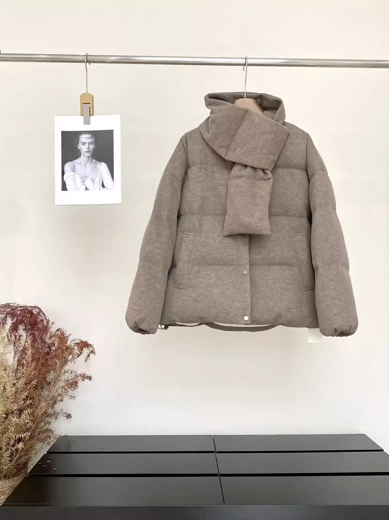 Women’s Ultra-Light Wool Yak Blend Down Jacket | 90% White Duck Down Warm Puffer Coat with Scarf Design