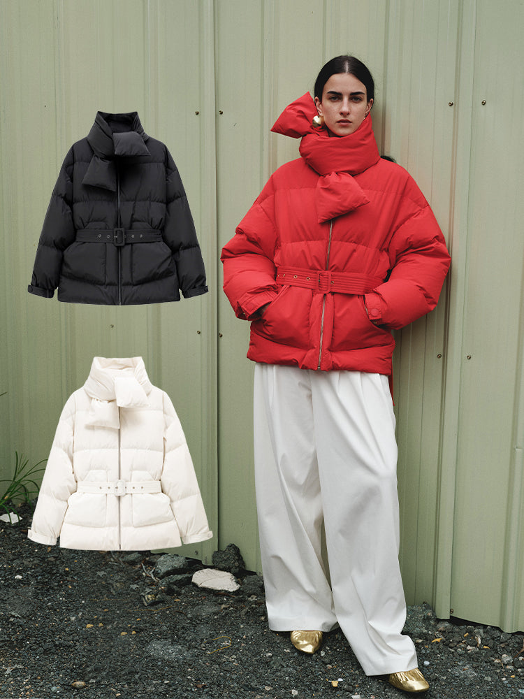 White Duck Down Oversized Puffer Jacket | Women's Quilted Autumn/Winter Classic Loose Fit