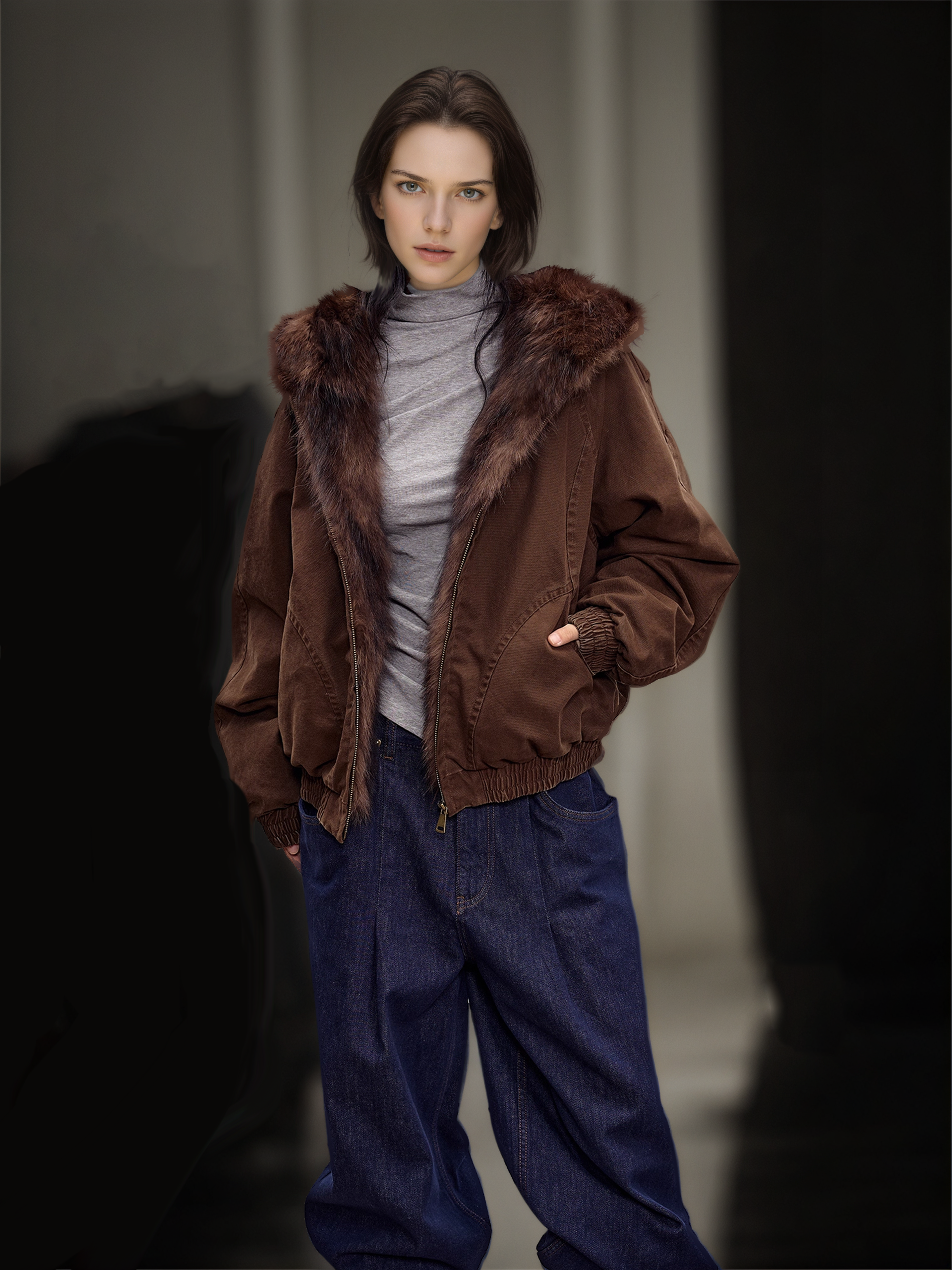 Women’s Short Down Parka with  Raccoon Fur Hood | Winter Warm Puffer Jacket