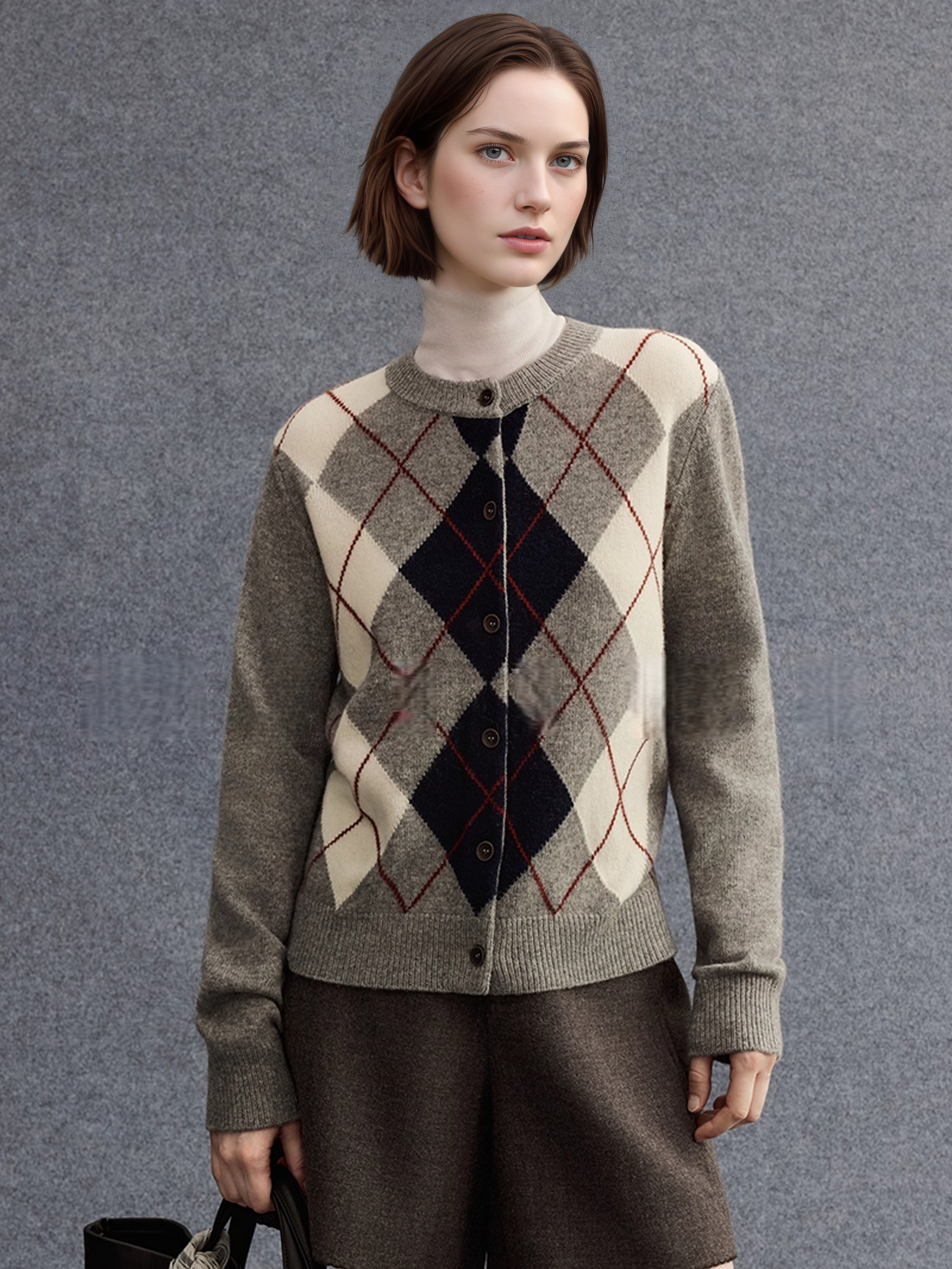 Australian Merino Wool Plaid Cardigan | Vintage Drop-Shoulder Intellectual-Style Knitwear for Women