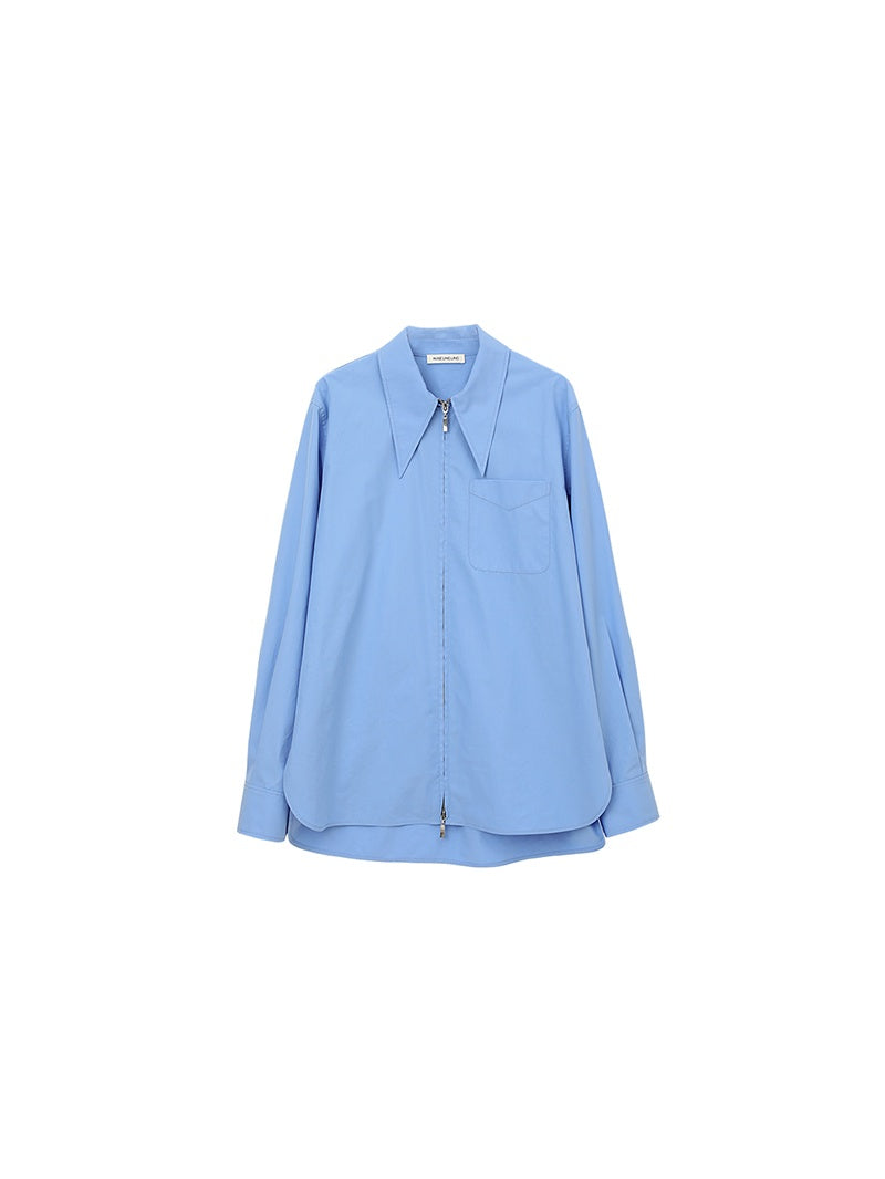 Double Zipper Sharp-Collar Shirt | High-Density Slim Fit Paper-Feel Commuter Blouse for Women