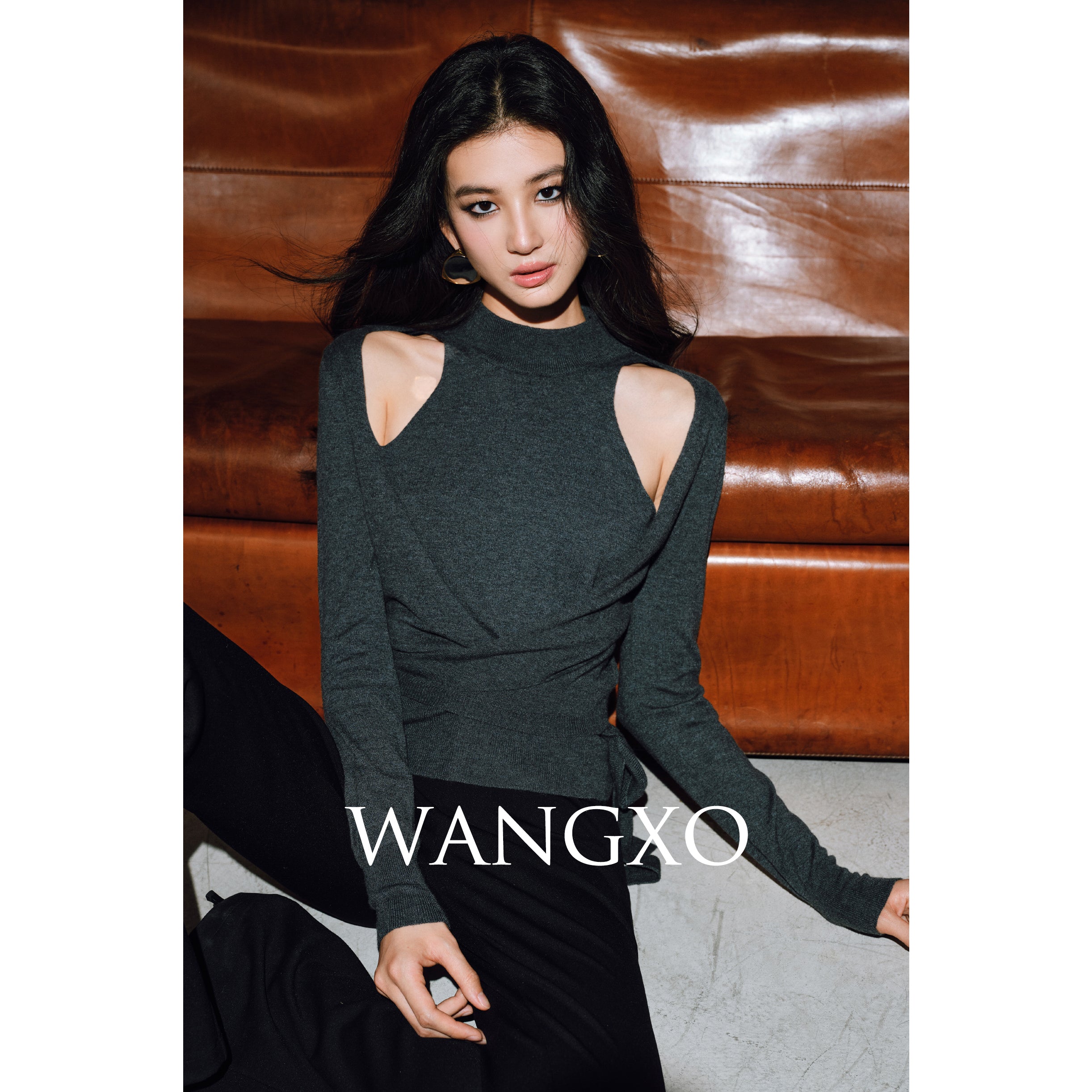 Ultra-Fine Australian Wool & High-Density Tencel Cross Tie Lazy Knit Sweater – Faux Two-Piece Design