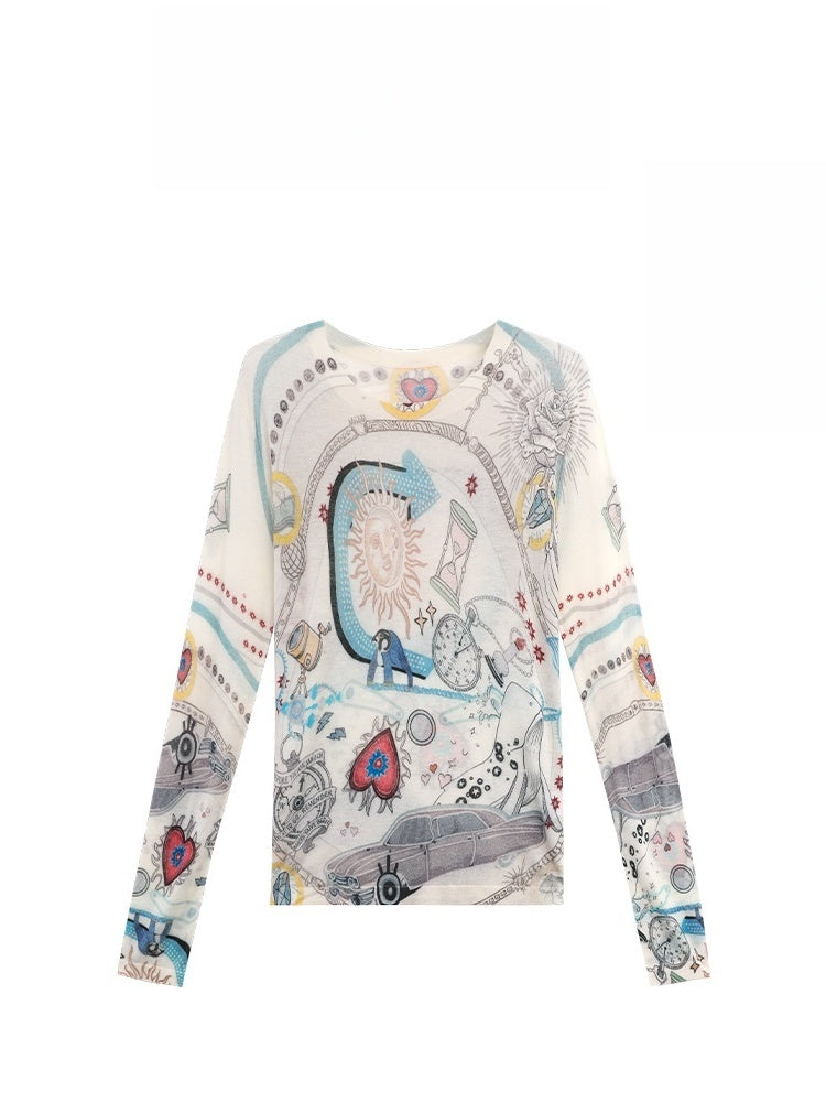 Colorful Hand-Painted Print Ultra-Soft Water-Soluble Wool Knit Sweater