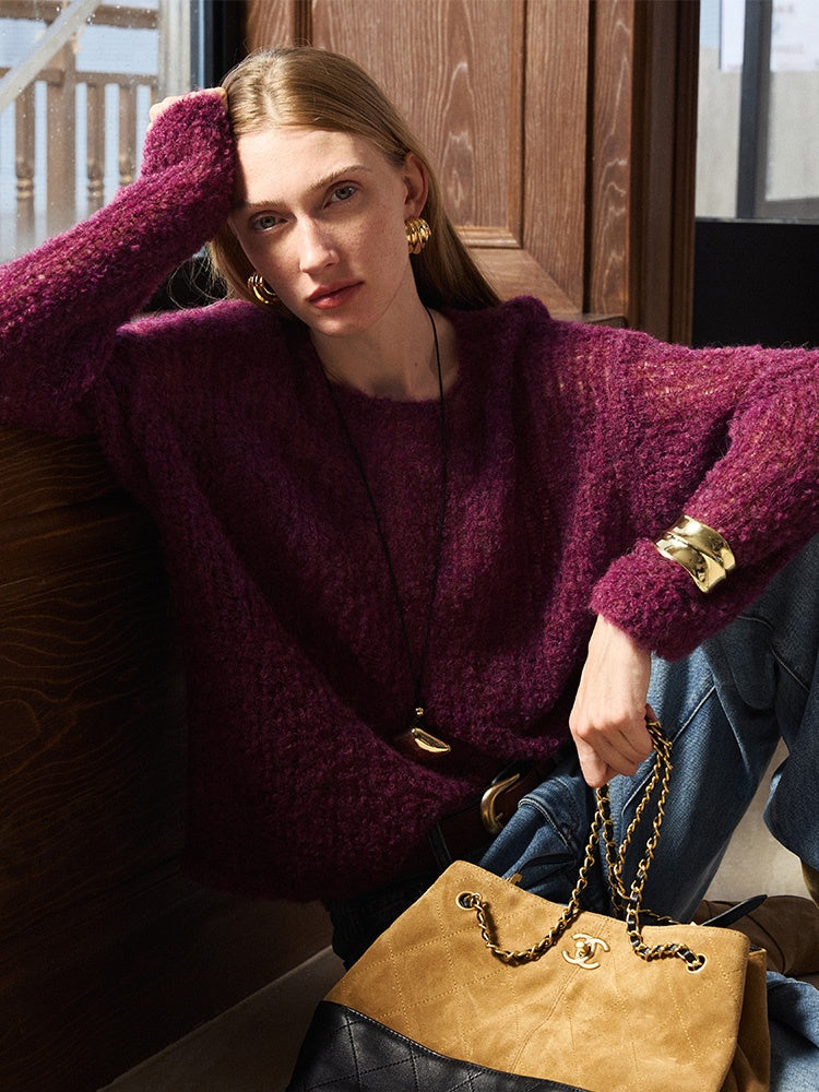 Soft Fufu Marshmallow Alpaca Knit – Luxury Slim-Fit Boat-Neck Peruvian Wool