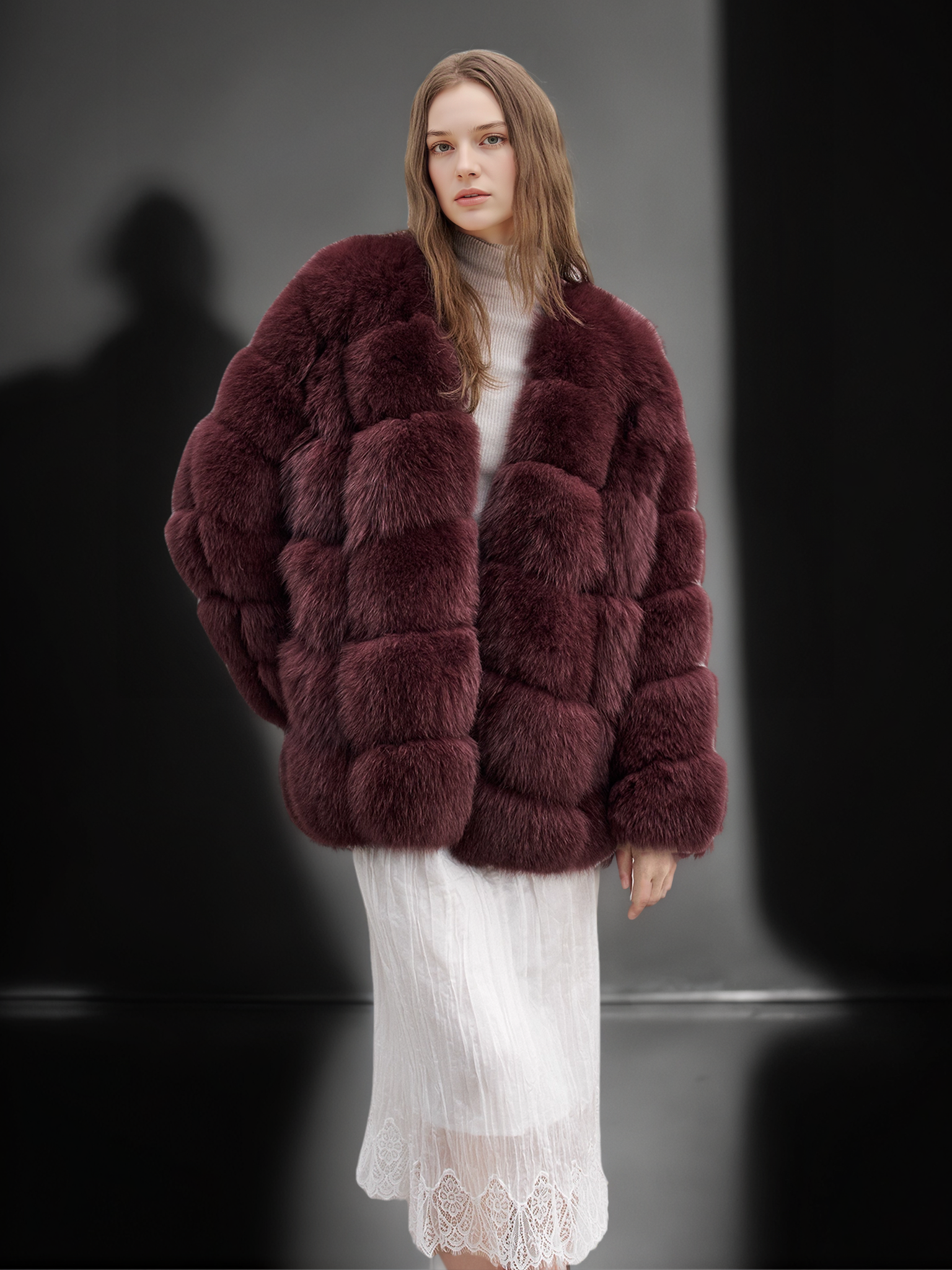 Women’s Mid-Length  Fox Fur Coat | Elegant Winter Jacket Inspired by Finnish Saga Furs Style
