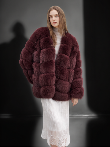 Women’s Mid-Length  Fox Fur Coat | Elegant Winter Jacket Inspired by Finnish Saga Furs Style