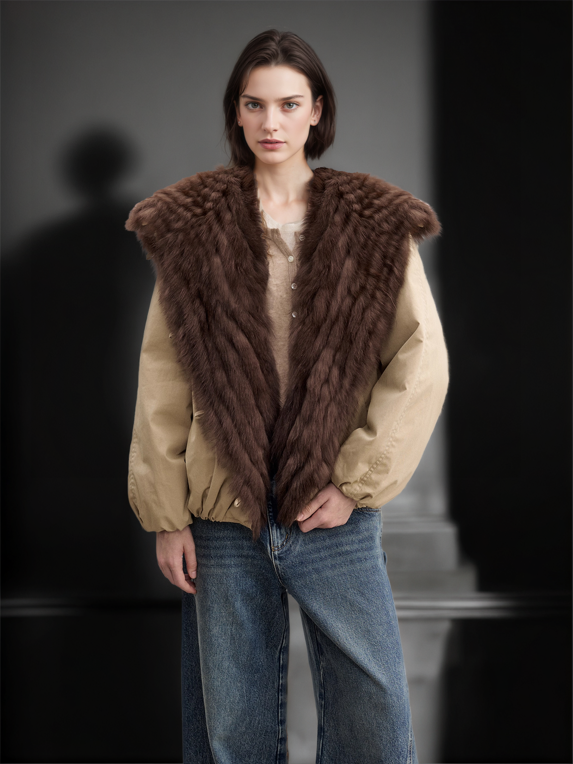 Women’s Short Down Parka Jacket with Fox Fur Hood | 90% White Goose Down Winter Coat