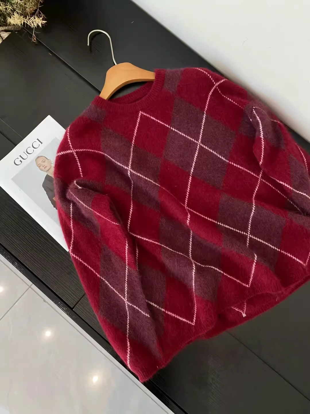 Women’s Wool Cashmere Argyle Knit Sweater | Loose Fit British Style Pullover for Fall Winter