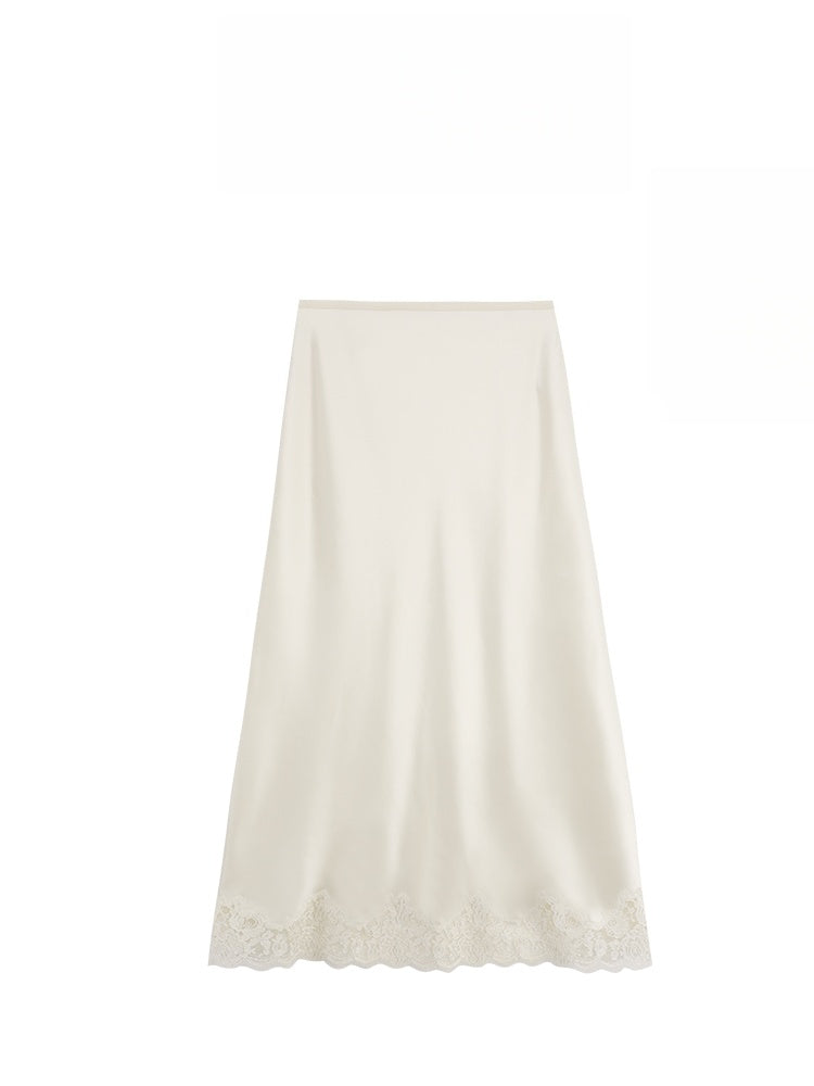 Row-Style Elegant Black-Tail Skirt – Flowing Lace Triacetate Midi Skirt for Women