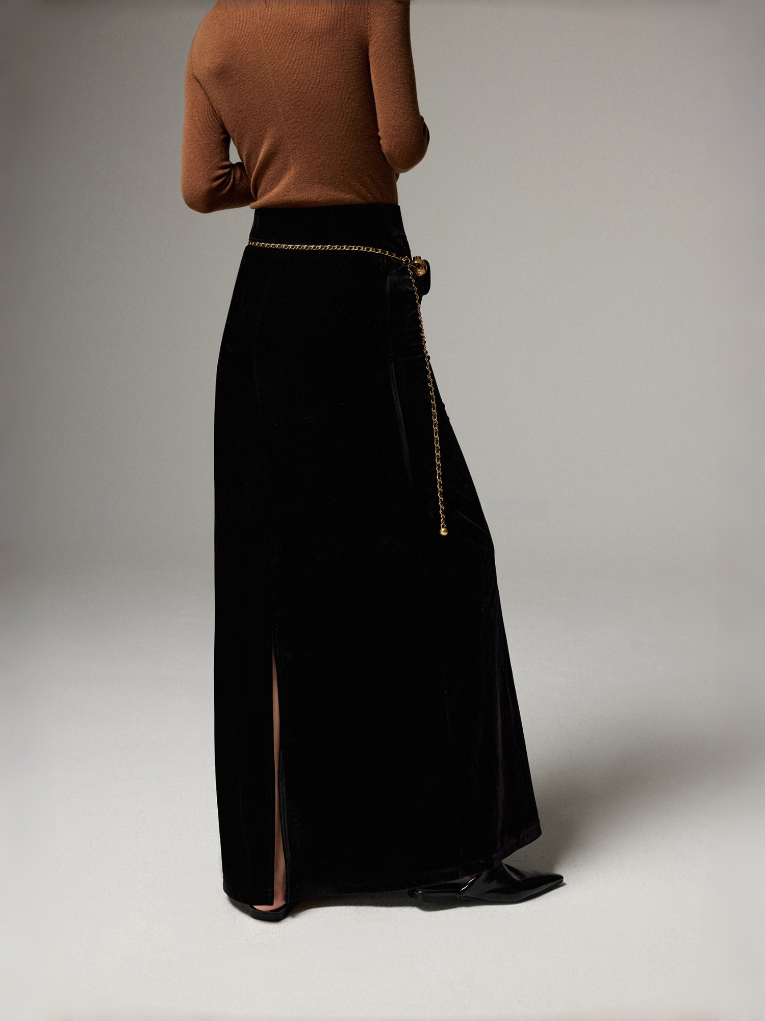 Velvet-Texture Draped A-Line Skirt for Women — Glossy, Stylish & Leg-Slimming
