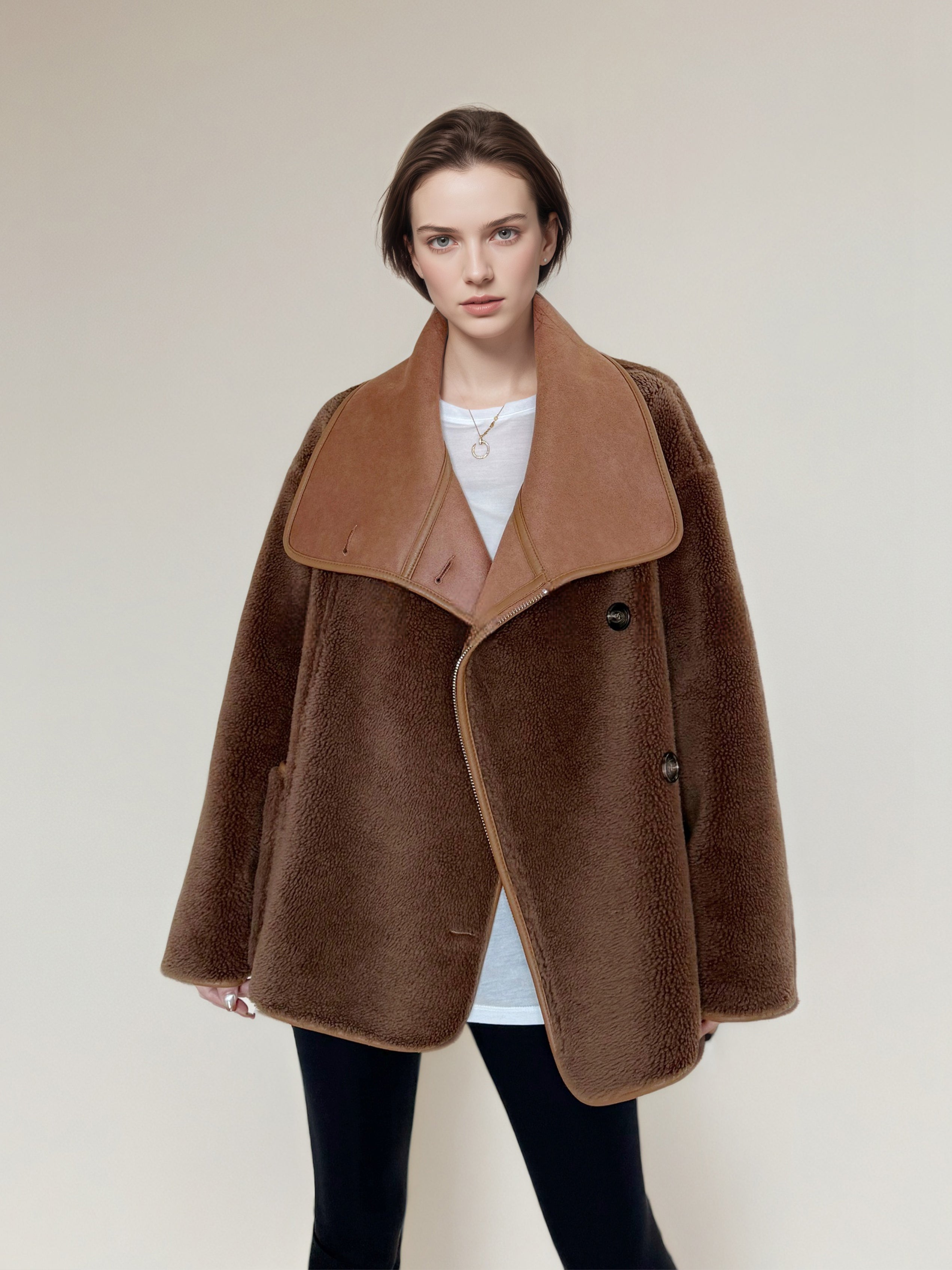 Reversible Faux Suede Coat for Women | Shearling-Lined Winter Lapel Jacket