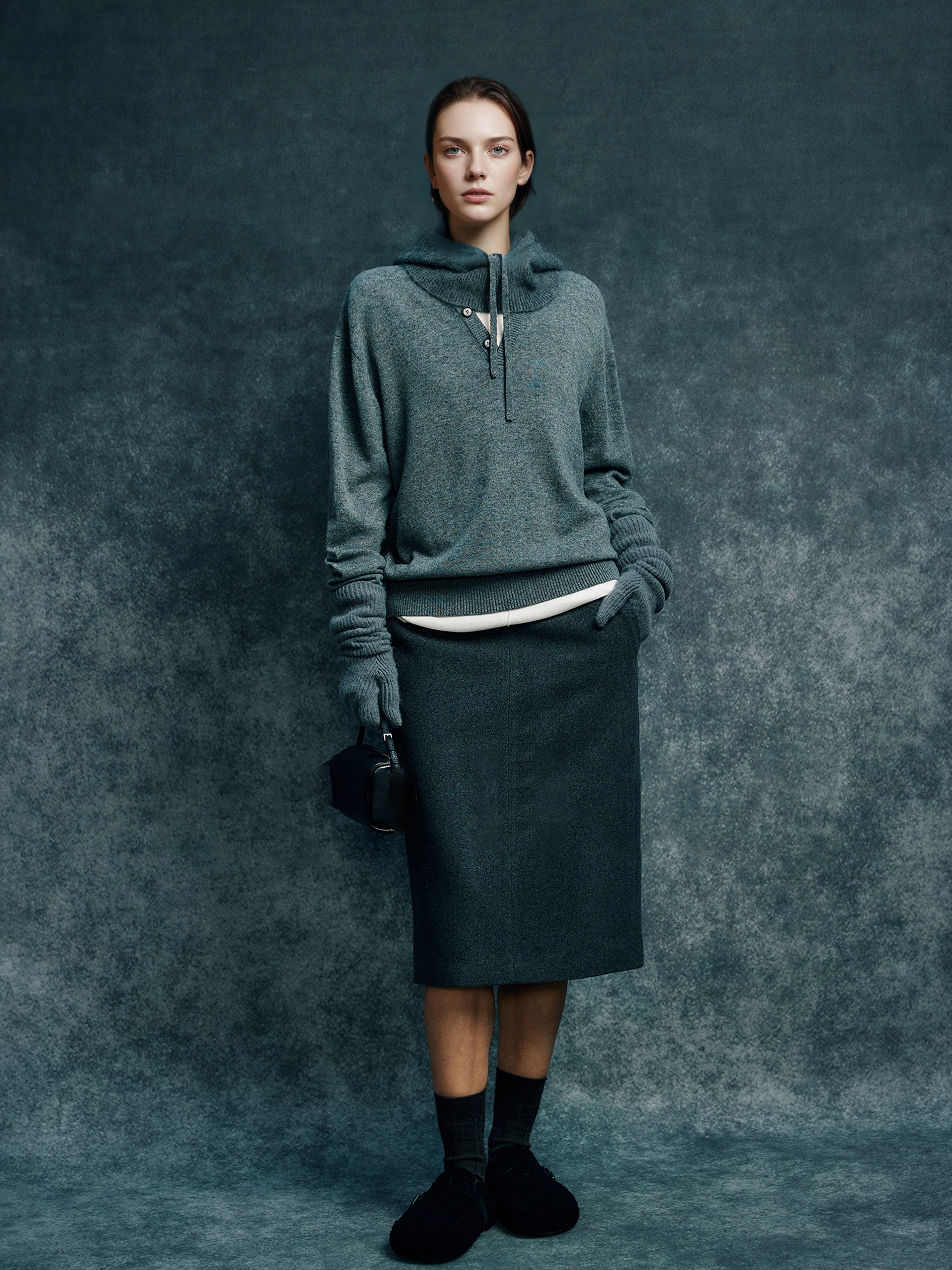 Contrast Trim Wool Cashmere Sweater for Women | Minimalist Loose Fit Ribbed Knit Top with Layered Effect