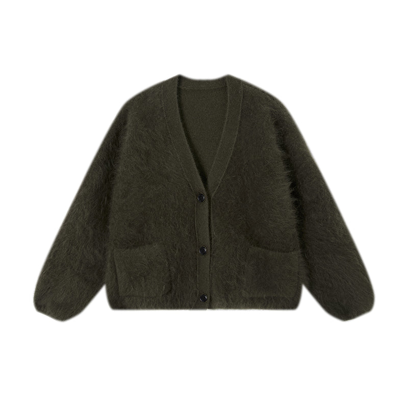 Brushed Merino Wool Knit Sweater | Minimalist Relaxed-Fit Brushed Short Jacket for Women