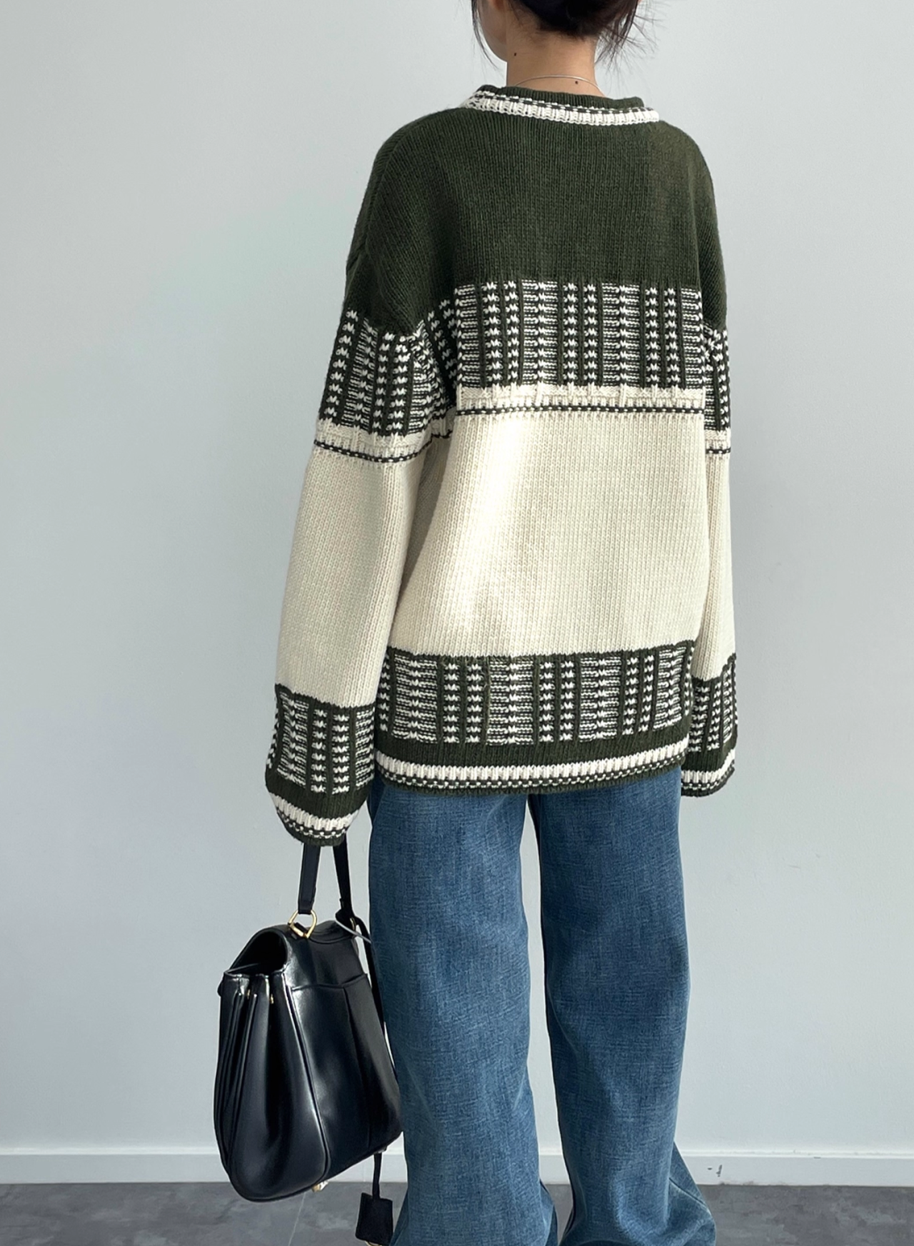 Women’s Mercerized Wool Fair Isle Knit Sweater | Color-Block Crew Neck Pullover