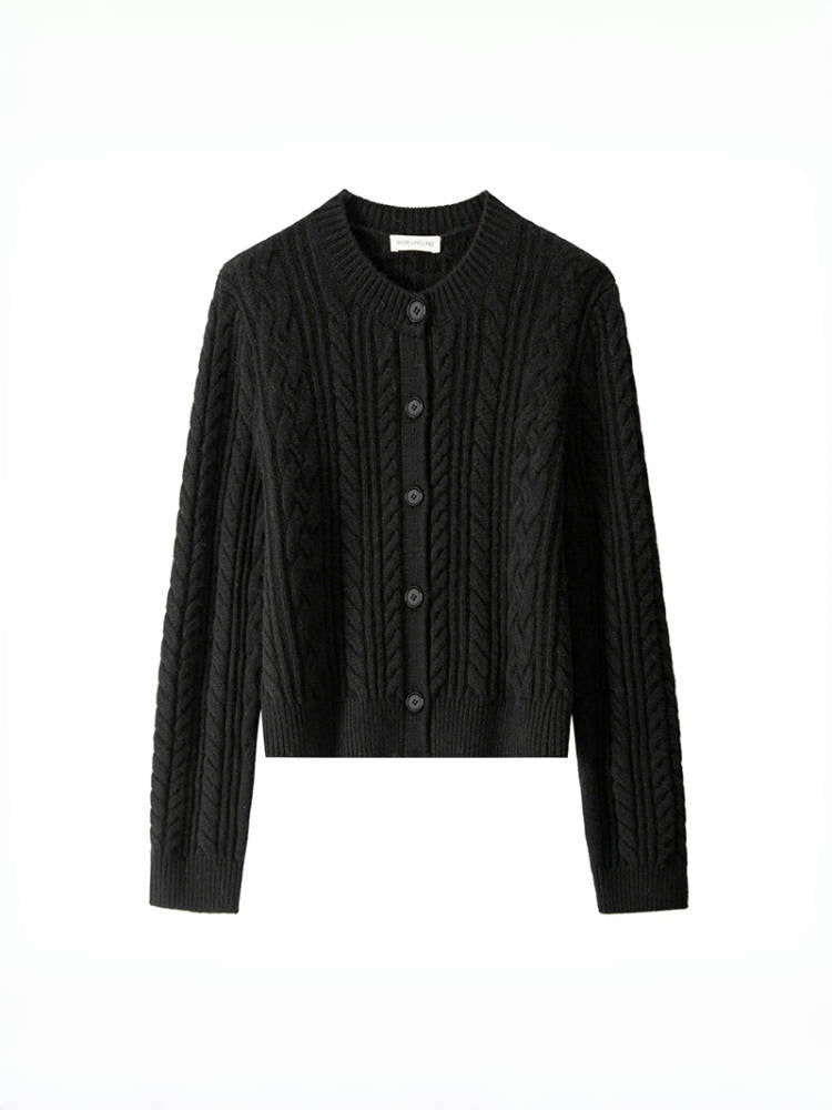 Pure Wool Cable Knit Sweater Set – Autumn Winter Short Cardigan + Pullover (Sold Separately)