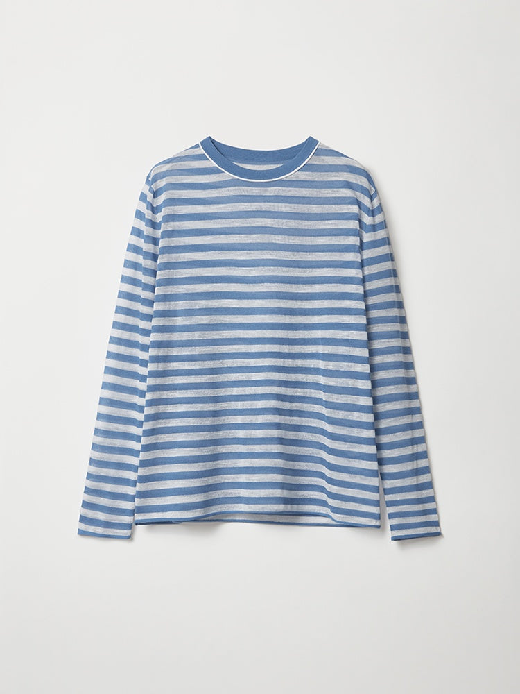 French Sheer Breton Knit Top – Lightweight Linen Lyocell Blend, Breathable & Relaxed Fit